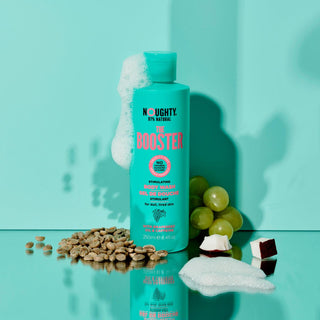 Noughty The Booster stimulating body wash for cellulite prone, dull and uneven skin on the thighs, stomach and bum. Natural body care vegan cruelty free natural sulphate free paraben free