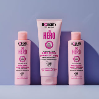  Noughty The Hero hydrating cream body wash for parched and dehydrated skin. Natural body care vegan cruelty free natural sulphate free paraben free