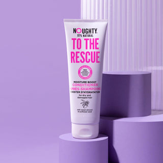 Noughty To The Rescue moisture boost conditioner for dry, damaged hair. Natural haircare vegan cruelty free natural sulphate free paraben free